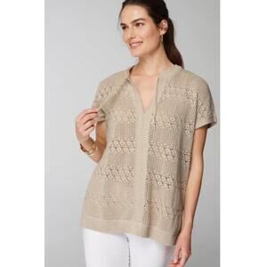 Pure Jill Elements Cotton Textured Knit Sweater Neutral Lagenlook Sz M